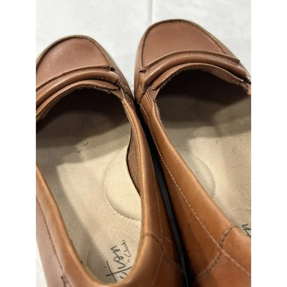Clark Collection Women's Ashland Lily Dark Tan Leather Loafers Size 8.5 $120_9